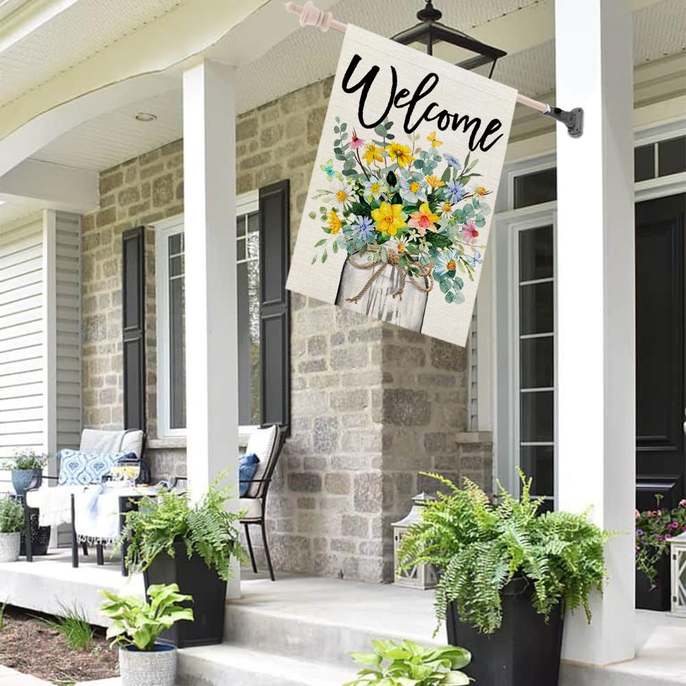 CROWNED BEAUTY burlap-texture flag demonstrates outdoor durability