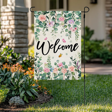 CROWNED BEAUTY CF1768-12 spring garden flag floral back view mirrors the front