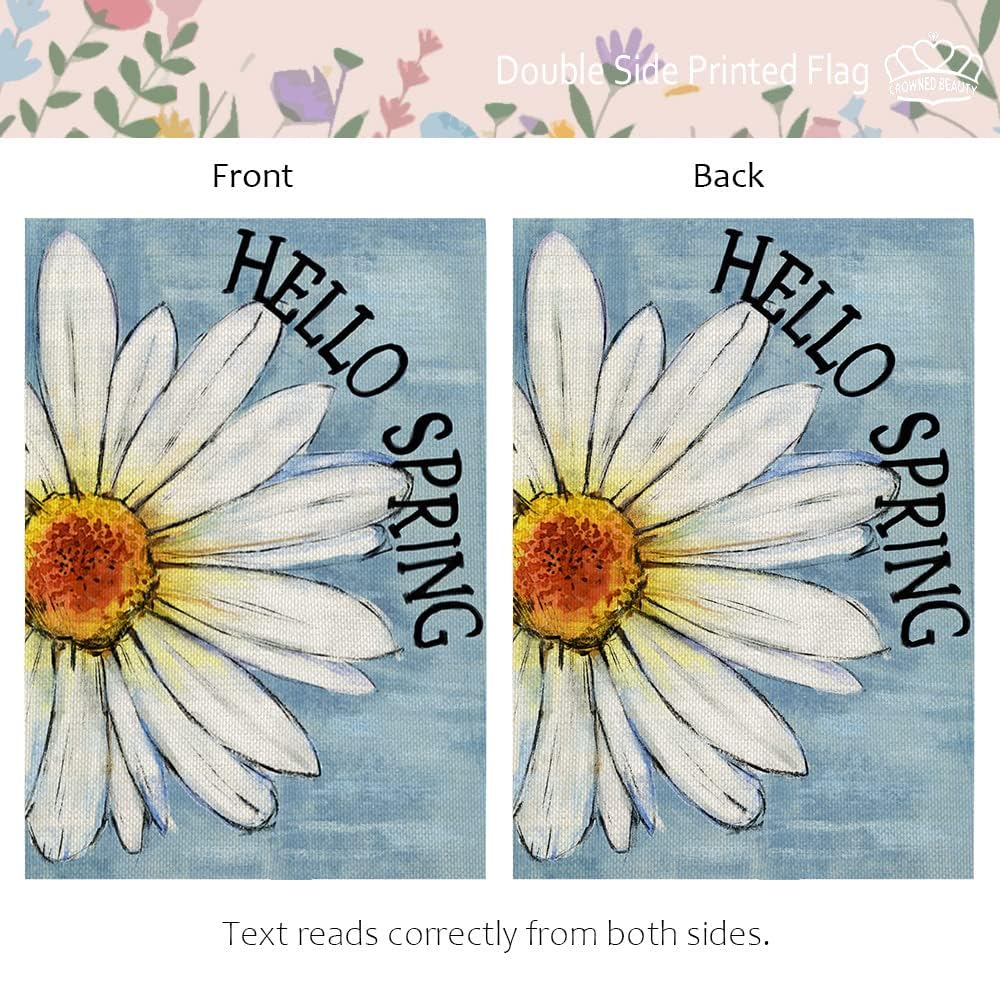 CROWNED BEAUTY double-sided print flag showing daisies from both sides