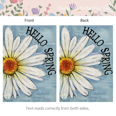 CROWNED BEAUTY double-sided print flag showing daisies from both sides