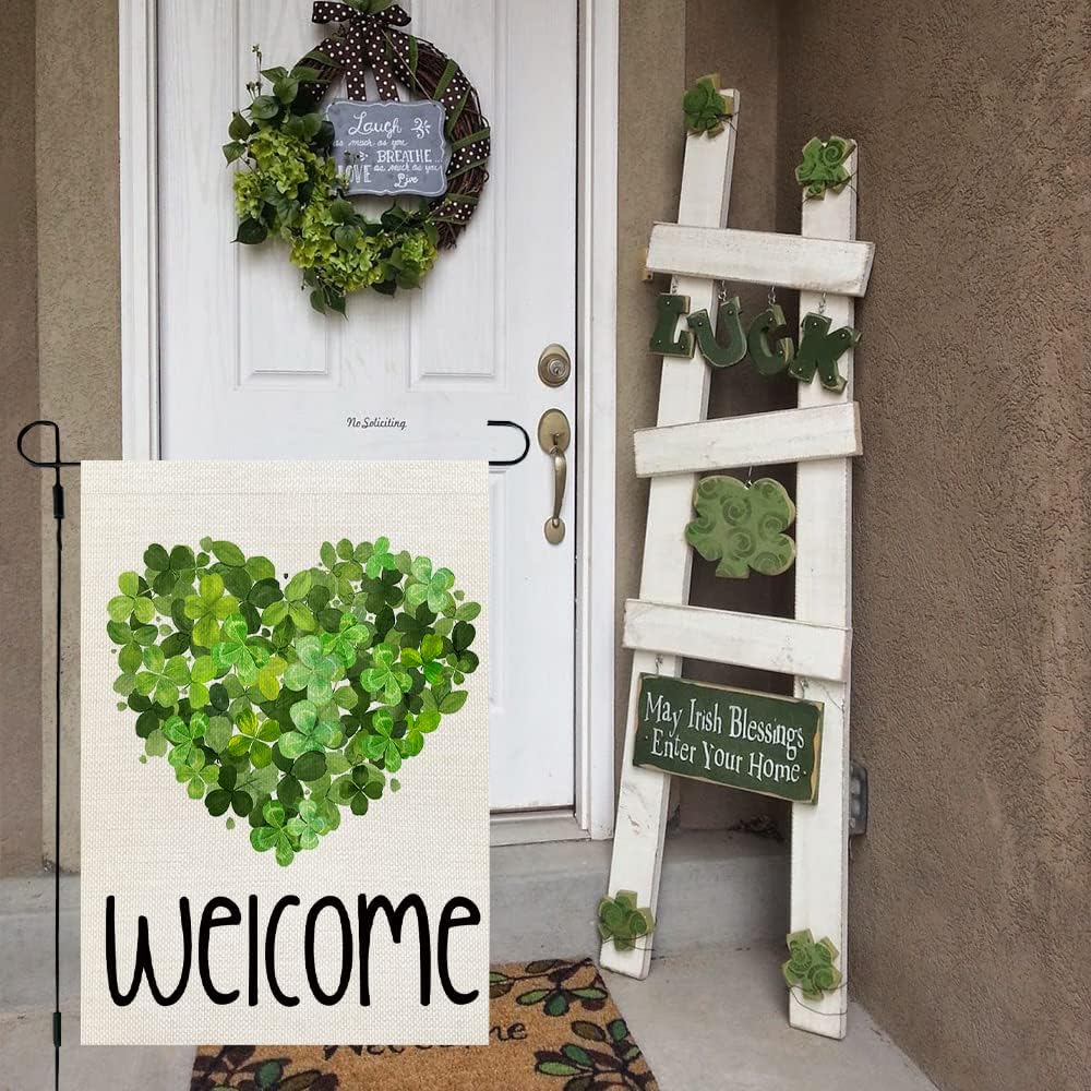 CROWNED BEAUTY double-sided flag displays shamrocks on both sides for curb appeal.