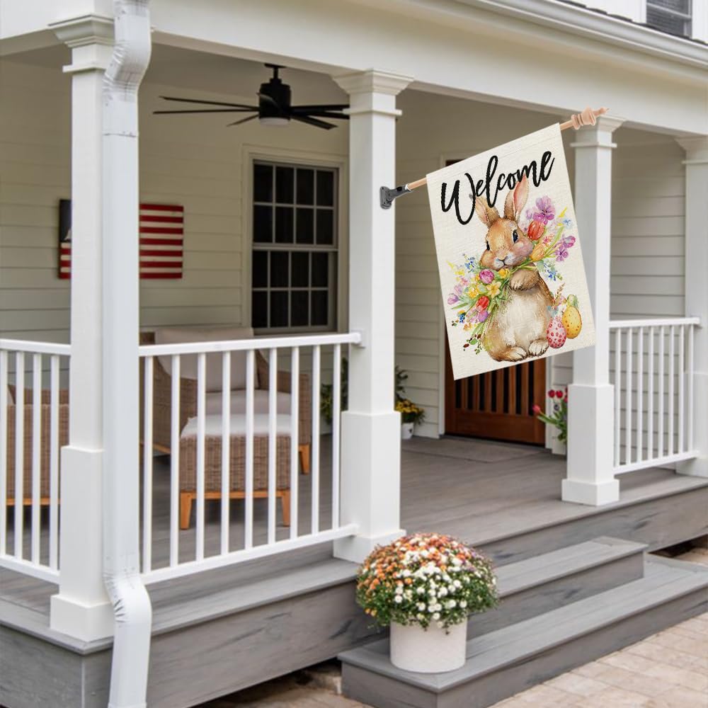 CROWNED BEAUTY Easter Bunny House Flag ideal gift for seasonal home decor lovers.