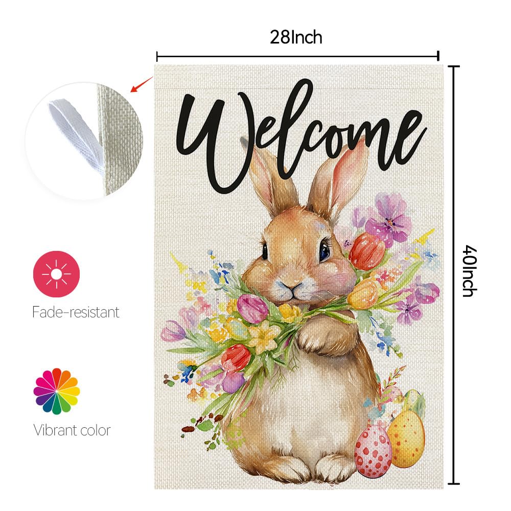 CROWNED BEAUTY Easter Bunny House Flag weather-resistant polyester protects colors outdoors.