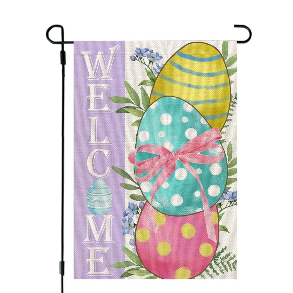 CROWNED BEAUTY Easter eggs garden flag 12x18 outdoors with colorful eggs for yard decor