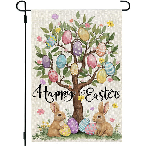CROWNED BEAUTY Easter flag with bunny welcome motif for outdoor decor