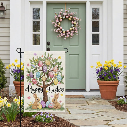 CROWNED BEAUTY flag with crosses offering a faith-inspired welcome