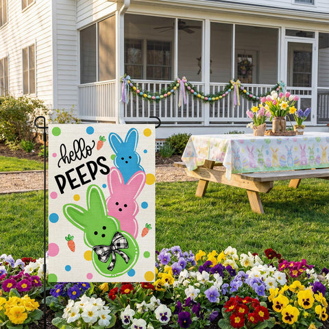CROWNED BEAUTY crosses design on Easter flag offers welcoming charm.
