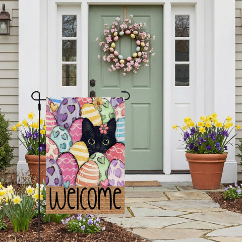 CROWNED BEAUTY Easter flag with crosses for mindful seasonal decor.