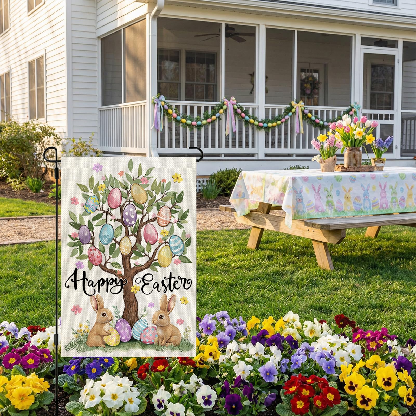 CROWNED BEAUTY double-sided Easter flag visible from all angles
