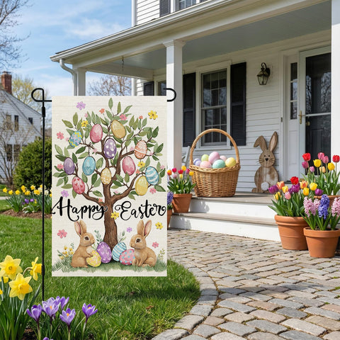 CROWNED BEAUTY Easter flag with eggs and florals brightens gardens