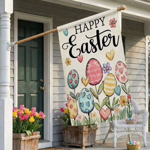CROWNED BEAUTY Easter flag with sleeve hanger for easy pole mounting