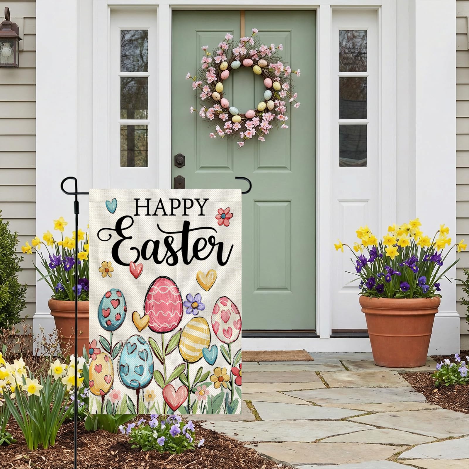 CROWNED BEAUTY Easter Garden Flag highlights crosses for a joyful Easter welcome.