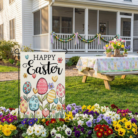 CROWNED BEAUTY Easter Garden Flag showcases florals for spring charm.