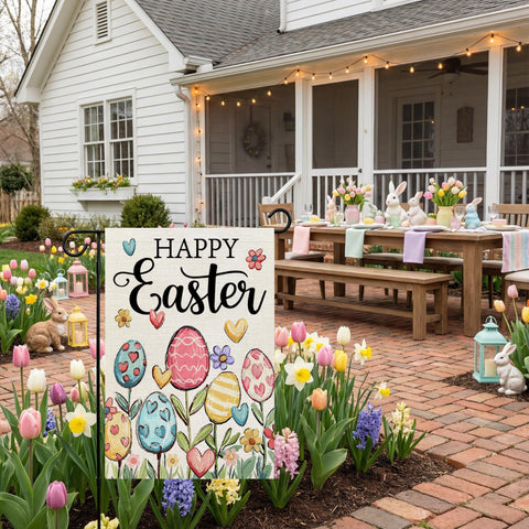 CROWNED BEAUTY Easter Garden Flag is easy outdoor decor for garden or balcony.