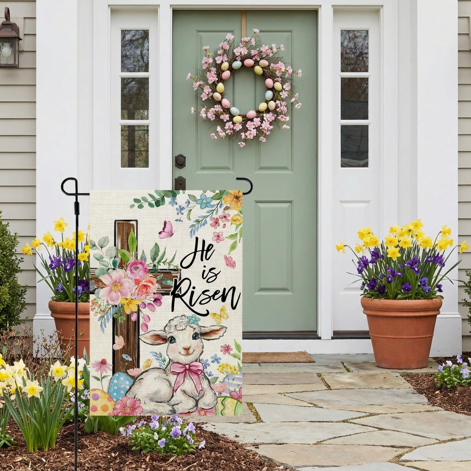 CROWNED BEAUTY Easter garden flag double-sided for prominent display.