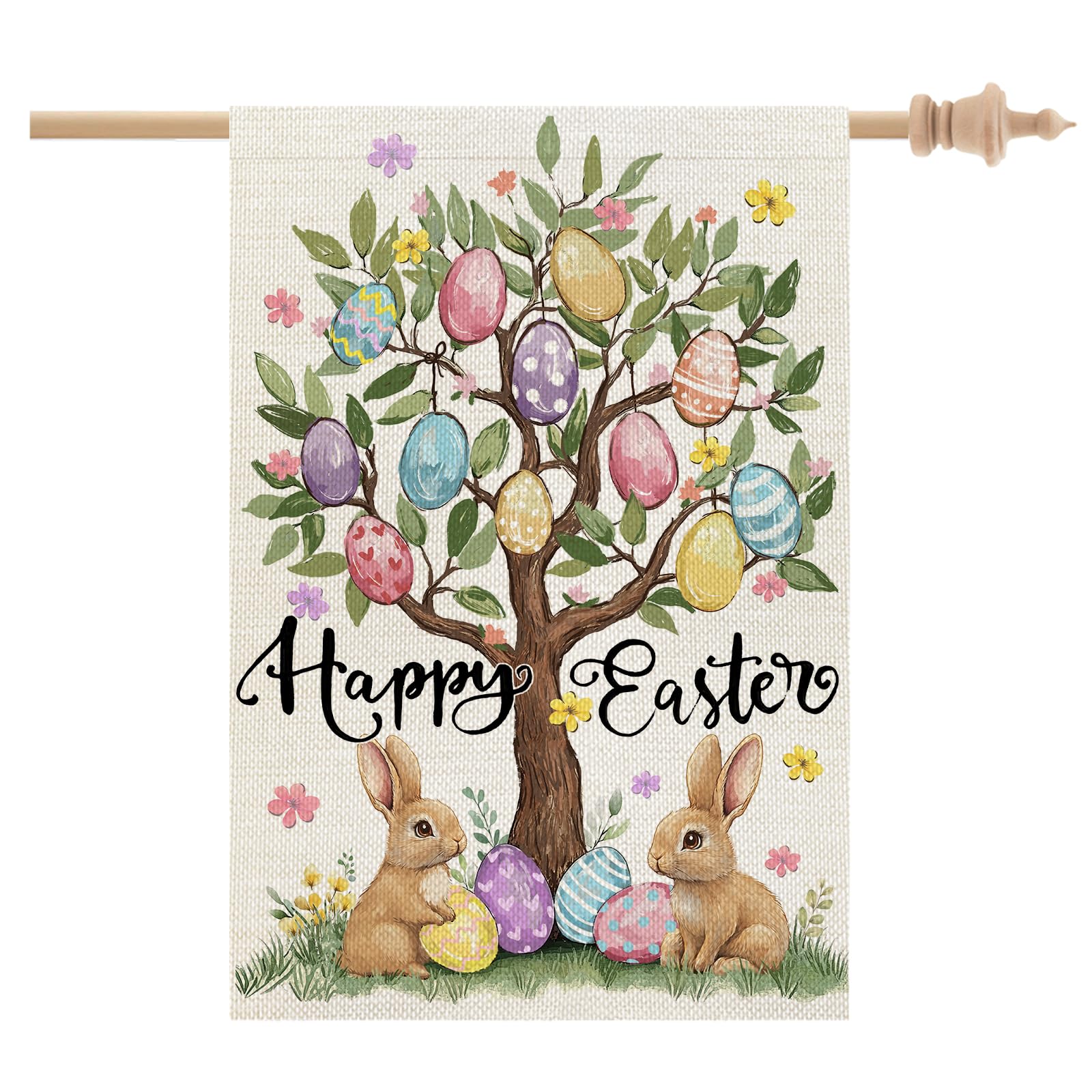CROWNED BEAUTY Easter House Flag bunny design greets guests with festive charm