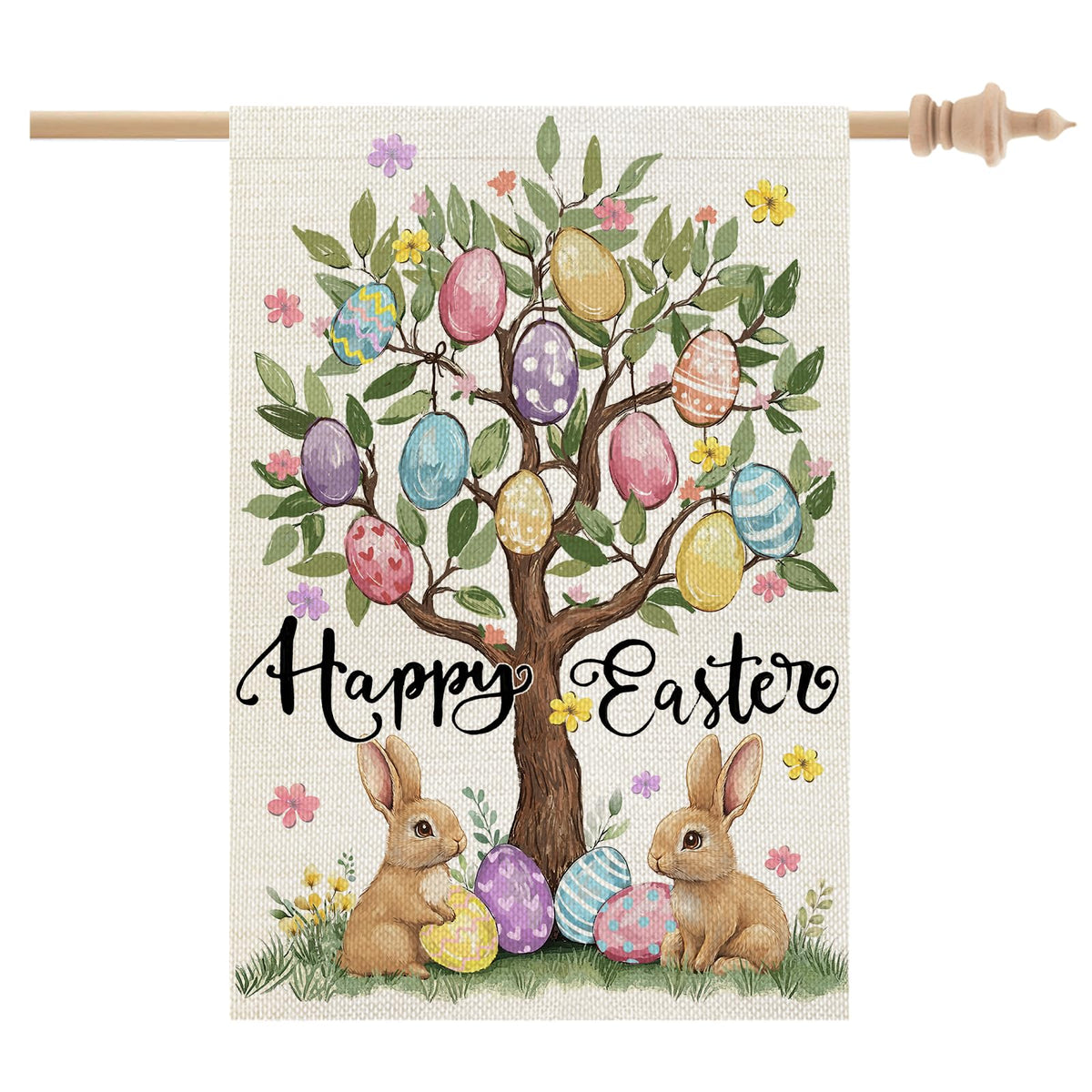 CROWNED BEAUTY Easter House Flag bunny design greets guests with festive charm