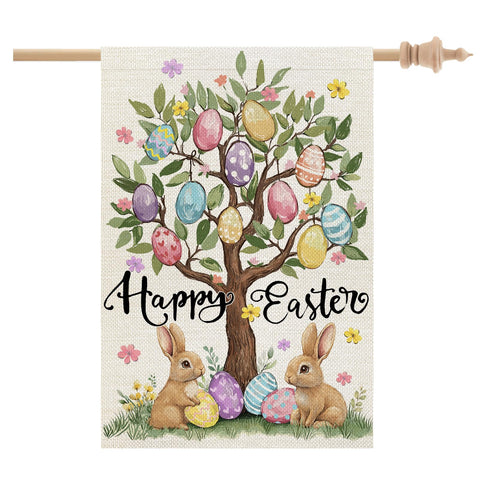 CROWNED BEAUTY Easter House Flag bunny design greets guests with festive charm