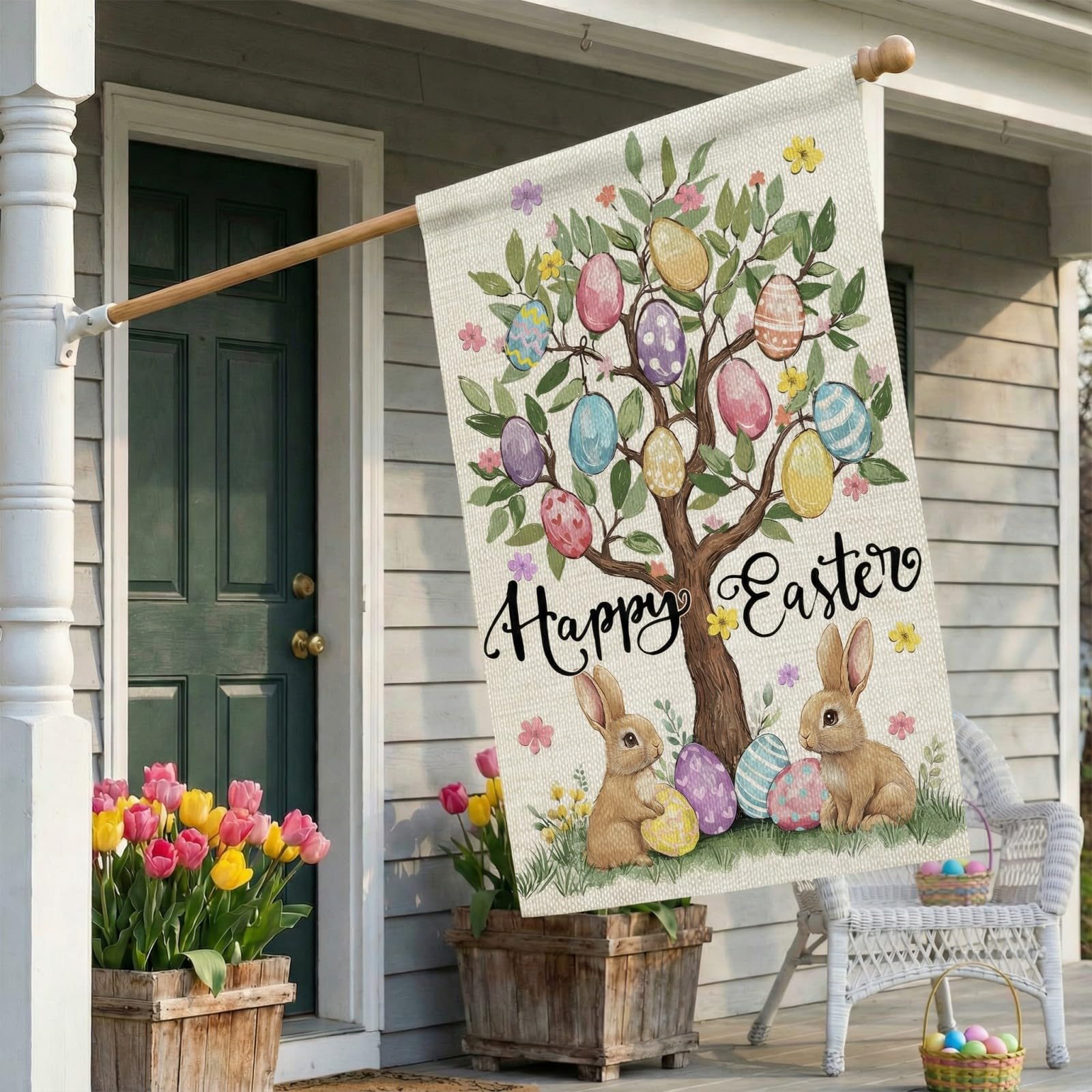 CROWNED BEAUTY Easter flag sleeve hanger enables quick outdoor setup