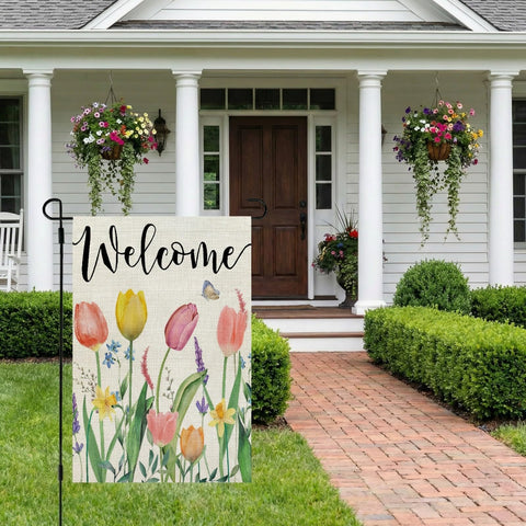 CROWNED BEAUTY floral butterflies flag adds color to your yard.