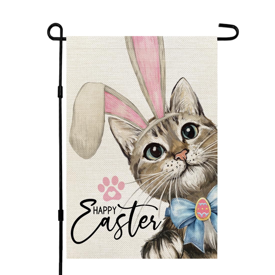 CROWNED BEAUTY Happy Easter Cat flag front view, vibrant outdoor decor for the garden.