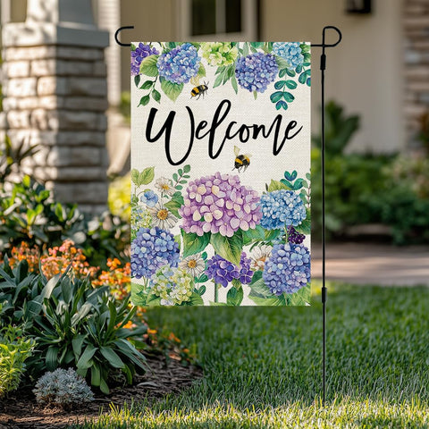 CROWNED BEAUTY hydrangea flag shown from front and back for balanced curb appeal