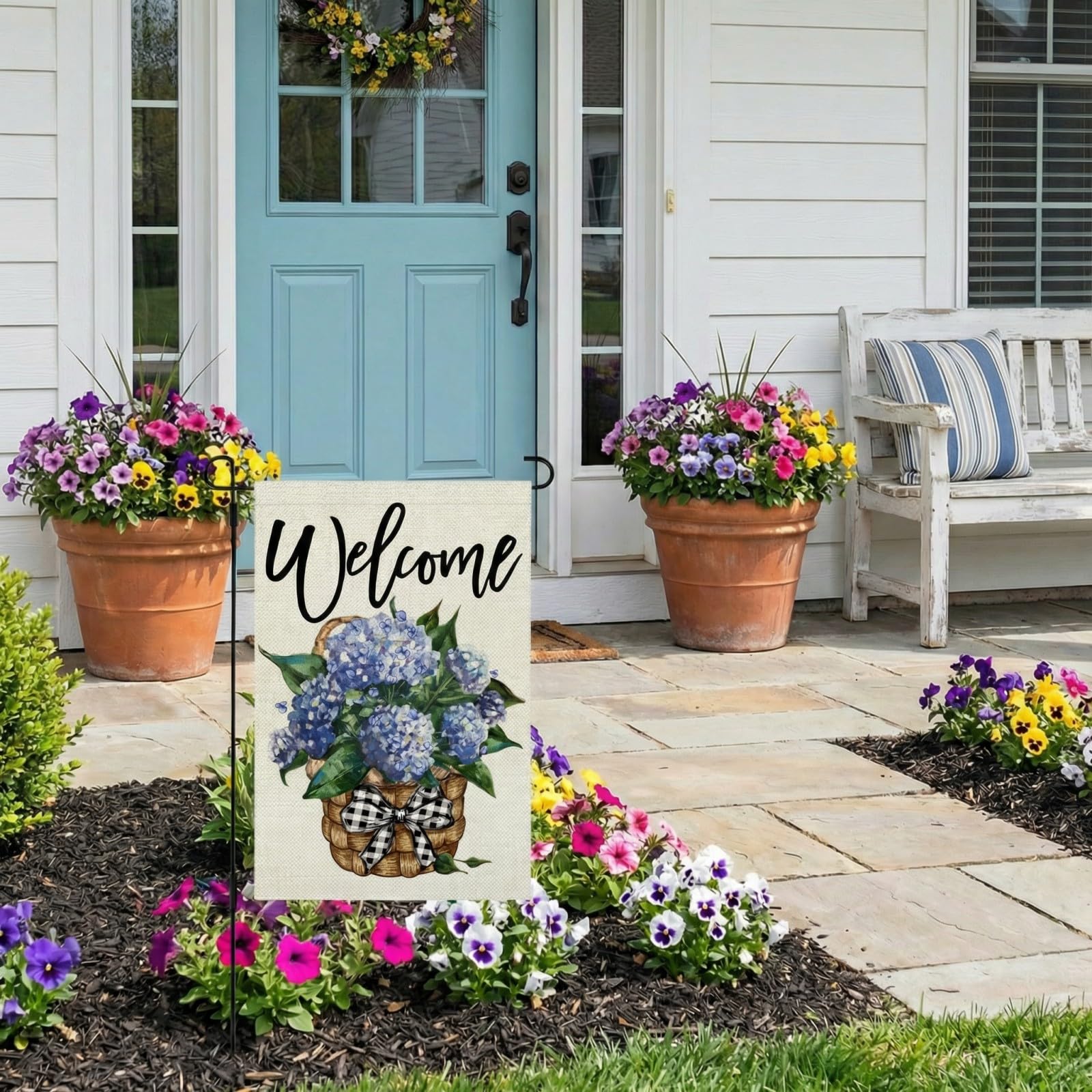 CROWNED BEAUTY Hydrangea garden flag back view—double-sided print for high visibility from both sides.