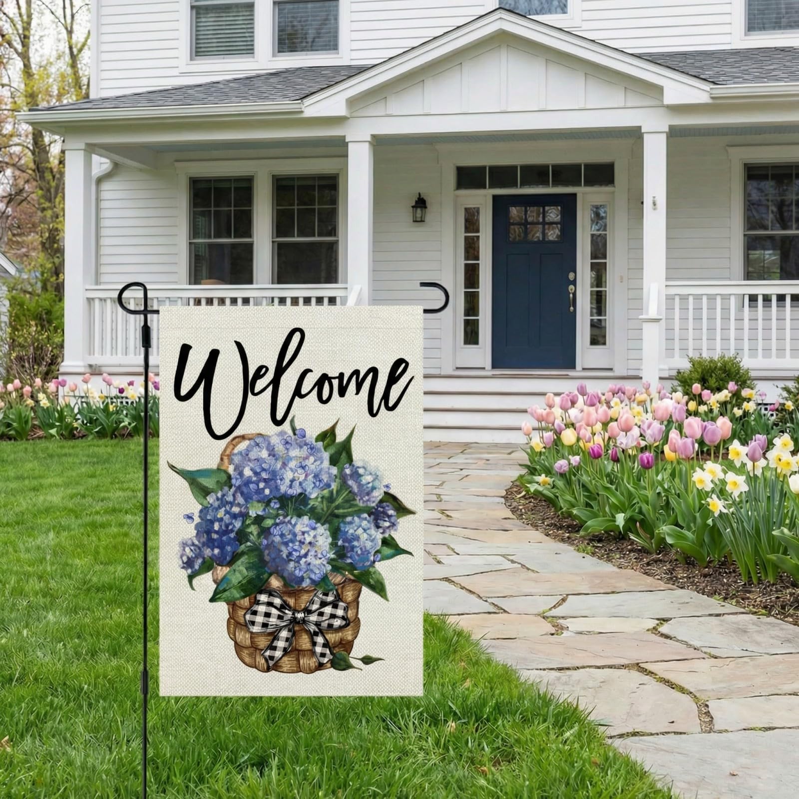 CROWNED BEAUTY Hydrangea garden flag detailed flowers add charm to patios.