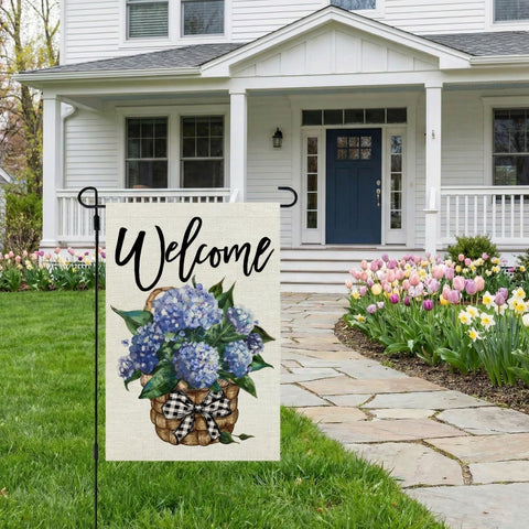 CROWNED BEAUTY Hydrangea garden flag detailed flowers add charm to patios.