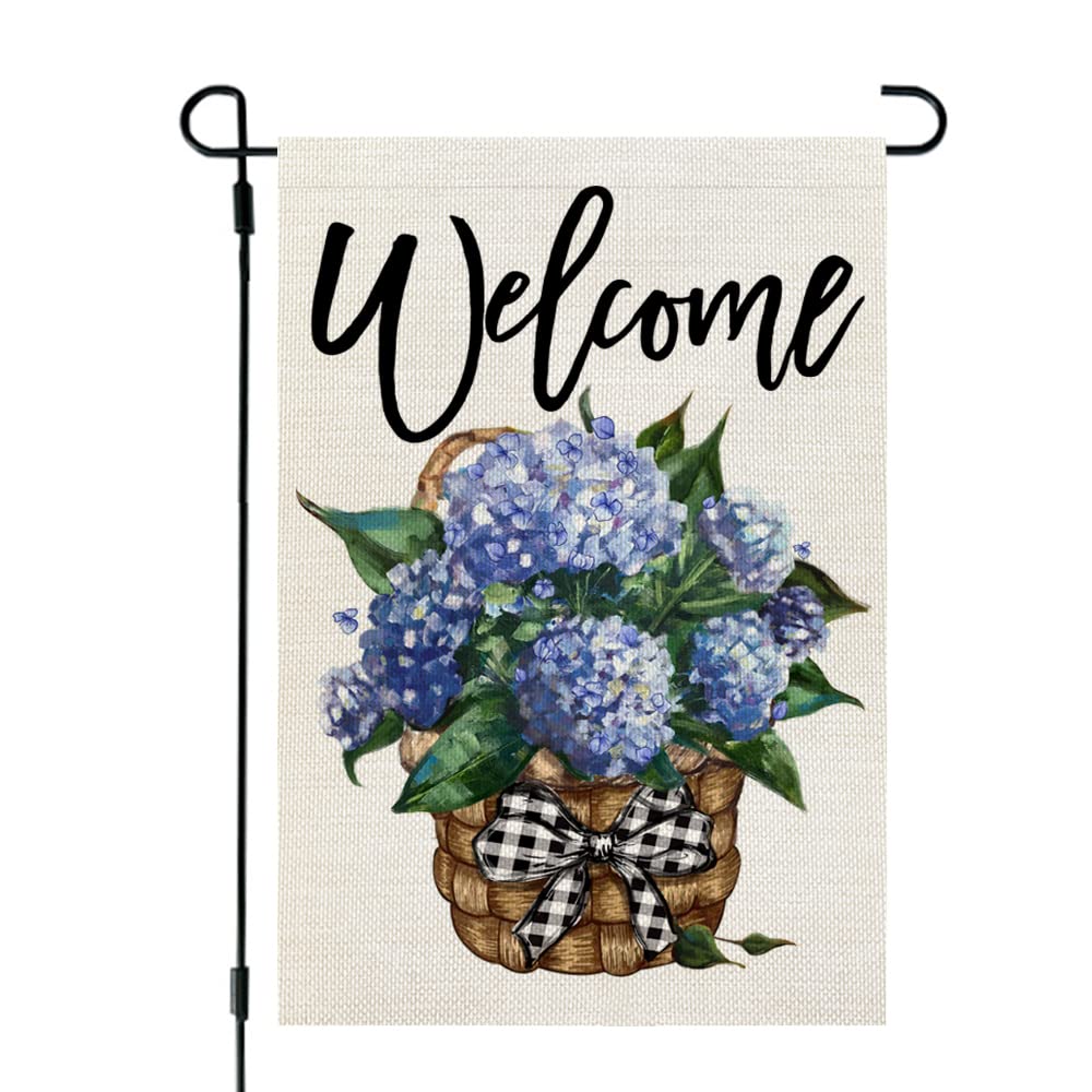 CROWNED BEAUTY Hydrangea garden flag front view highlighting vibrant spring blooms for outdoor display.