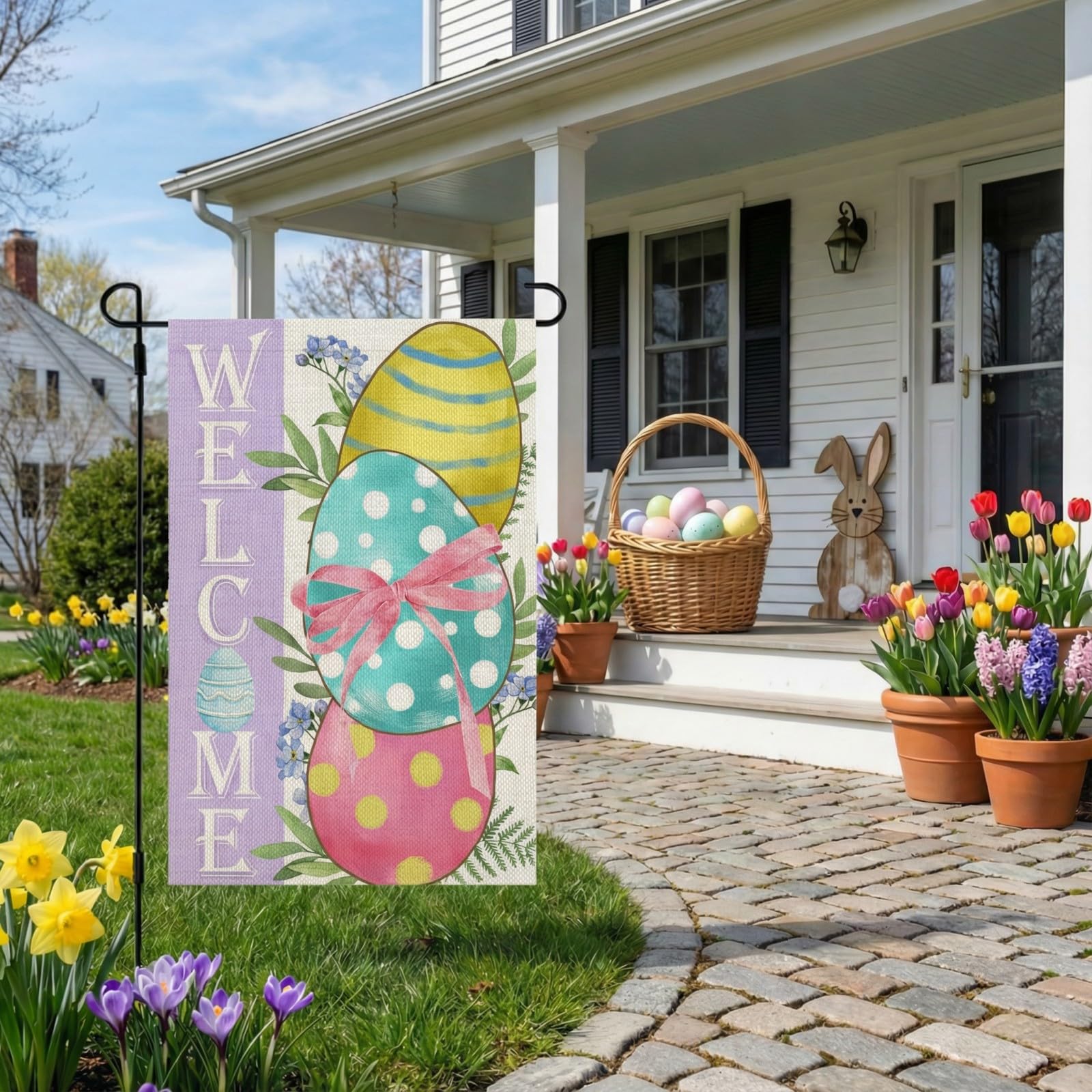 CROWNED BEAUTY polka dots welcome flag durable outdoor decor