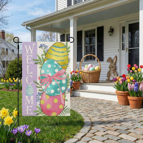 CROWNED BEAUTY polka dots welcome flag durable outdoor decor