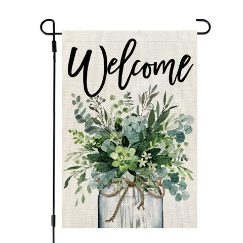 CROWNED BEAUTY spring eucalyptus mason jar flag 12x18 for outdoor welcome displays.