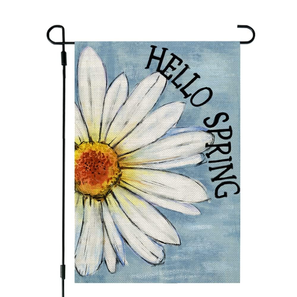 CROWNED BEAUTY spring garden flag daisy front view for vibrant outdoor decor