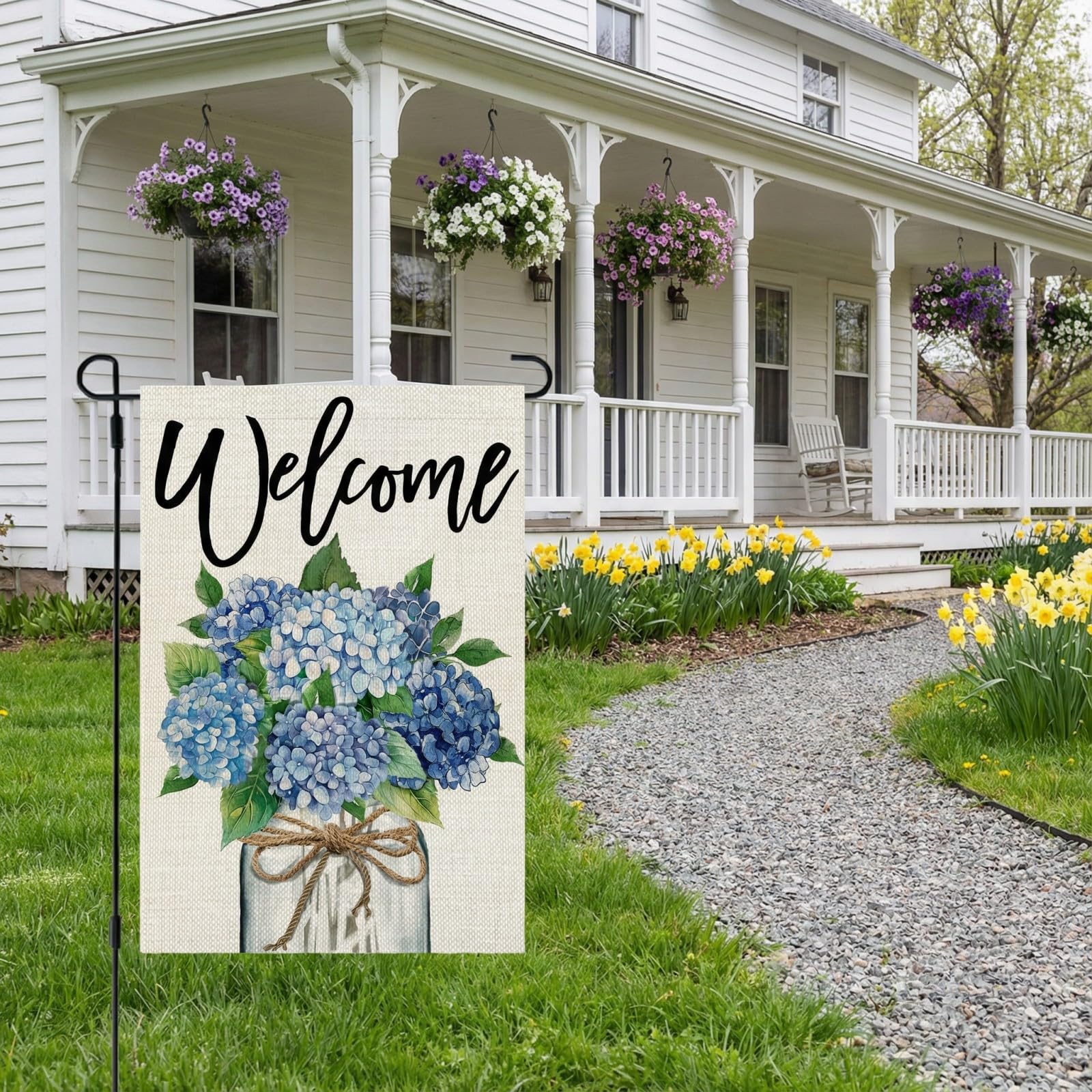 CROWNED BEAUTY spring flag design featuring pastel florals, UV-protected for sunny days