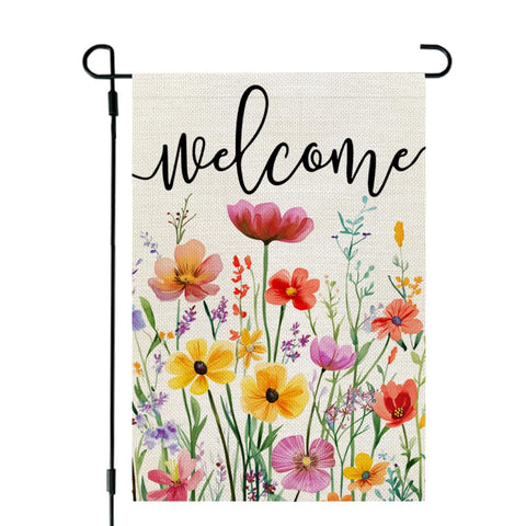Crowned Beauty Spring Garden Flag with wildflowers, front view brightening your yard.