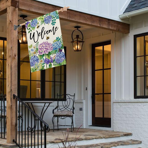 Crowned Beauty burlap-texture flag feels weather-ready for outdoor spaces.