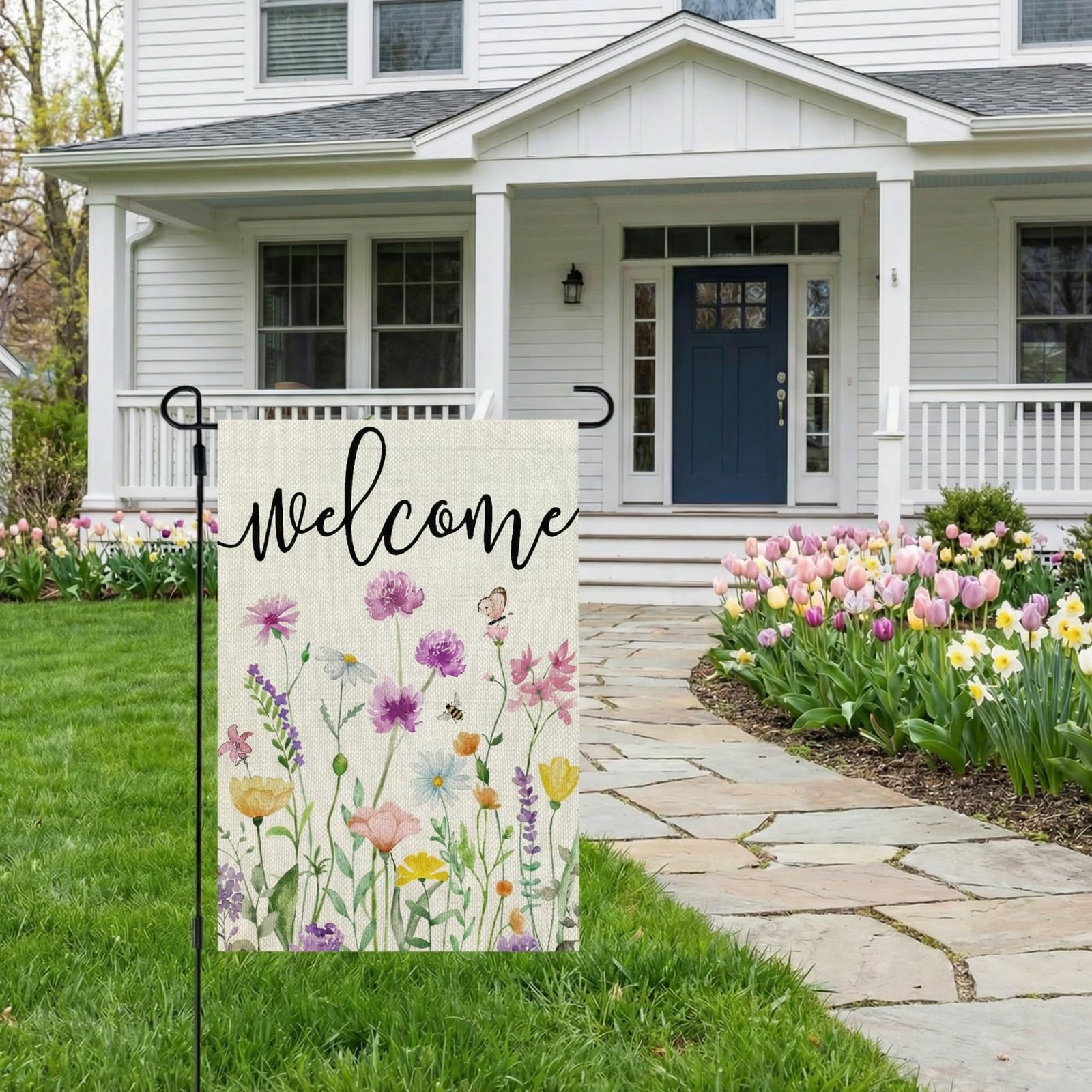 CROWNED BEAUTY Spring Wildflower Flag back view for curb visibility