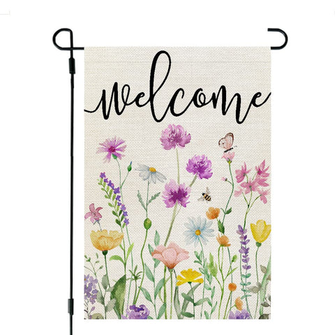 CROWNED BEAUTY Spring Wildflower Flag front view for outdoor welcome