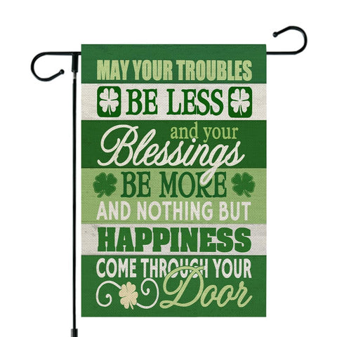 CROWNED BEAUTY St Patrick's Day garden flag with blessing design, double-sided visibility for outdoor charm.