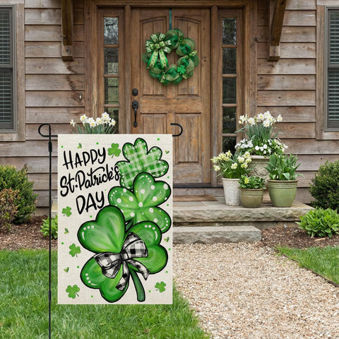 CROWNED BEAUTY outdoor flag on garden display enhances curb appeal.