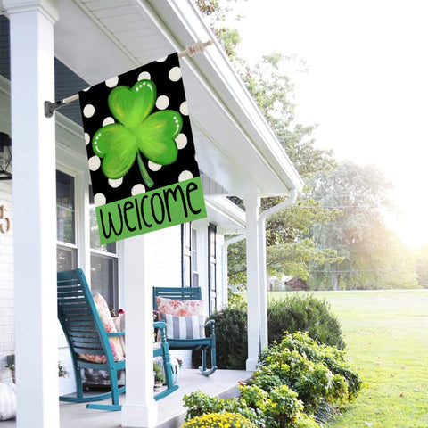CROWNED BEAUTY flag sleeve hanger image shows easy outdoor display and quick attachment.
