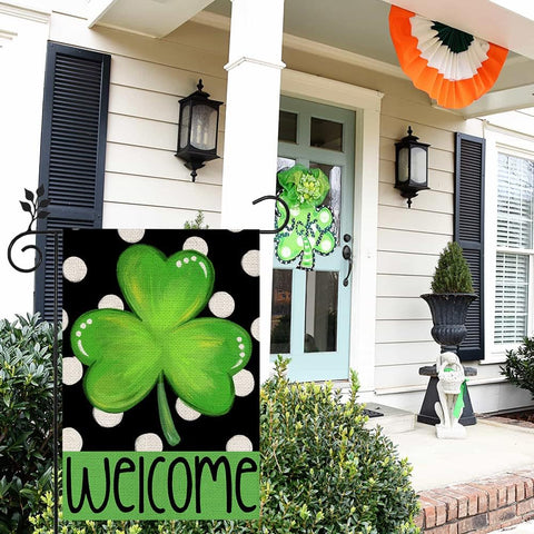 CROWNED BEAUTY St Patrick's Day flag back view with double-sided print for dual visibility