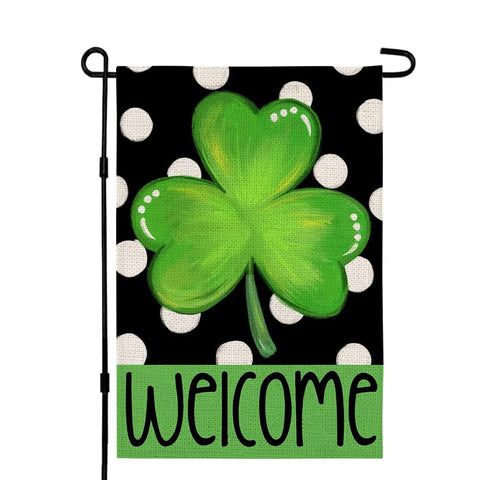 CROWNED BEAUTY St Patrick's Day flag front view with shamrock and polka dots for curb appeal