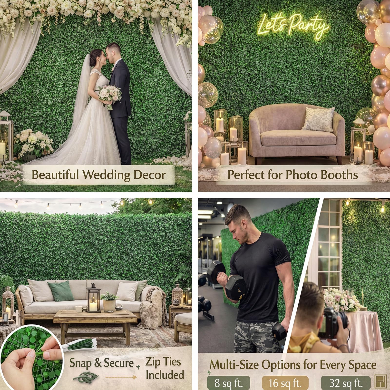 Crowye boxwood panels on indoor wall for greenery without mess