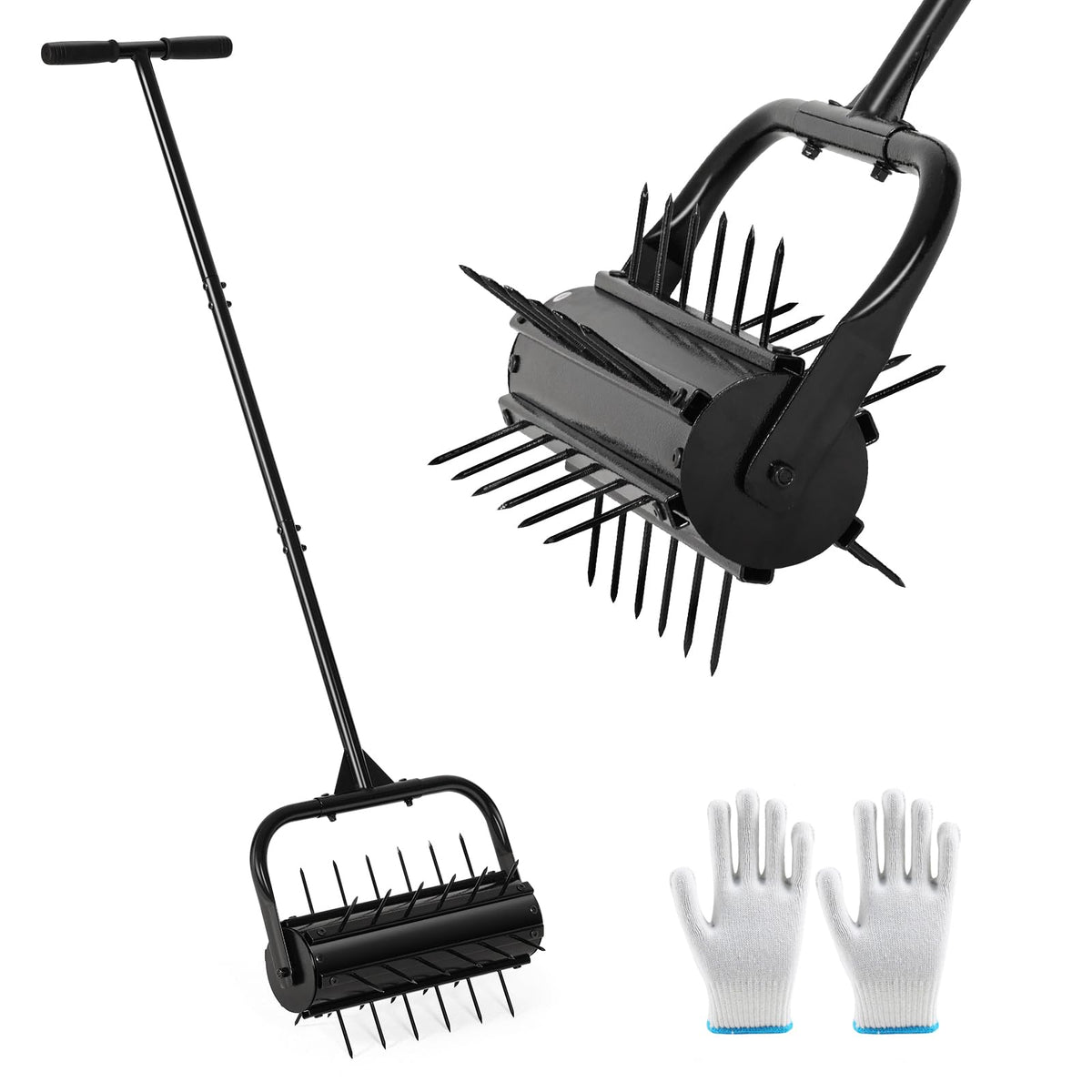 CRUDATE Lawn Aerator with 17-inch drum ready for use in the garden to promote deeper root access.