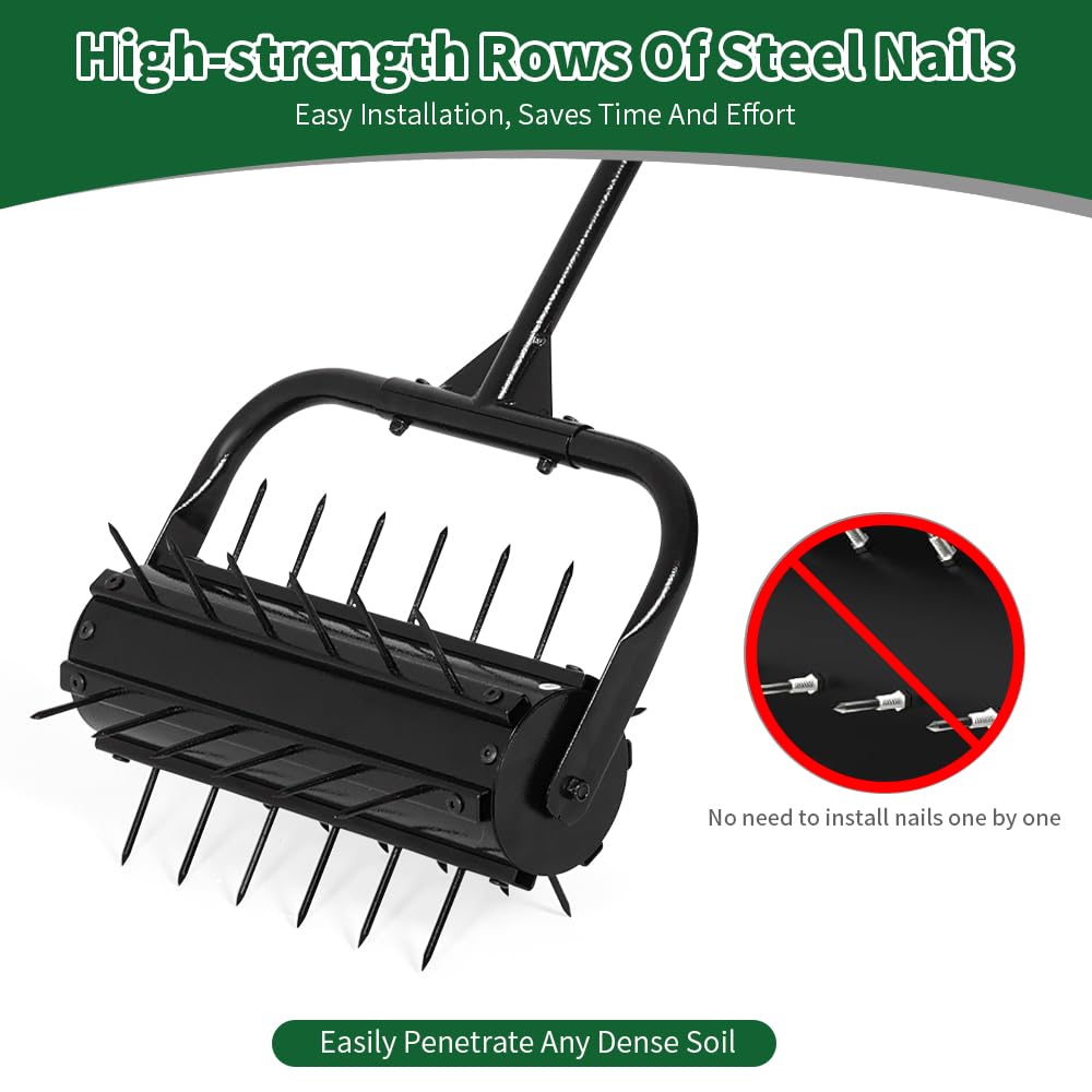 CRUDATE lawn aerator with painted finish resisting outdoor wear during maintenance.