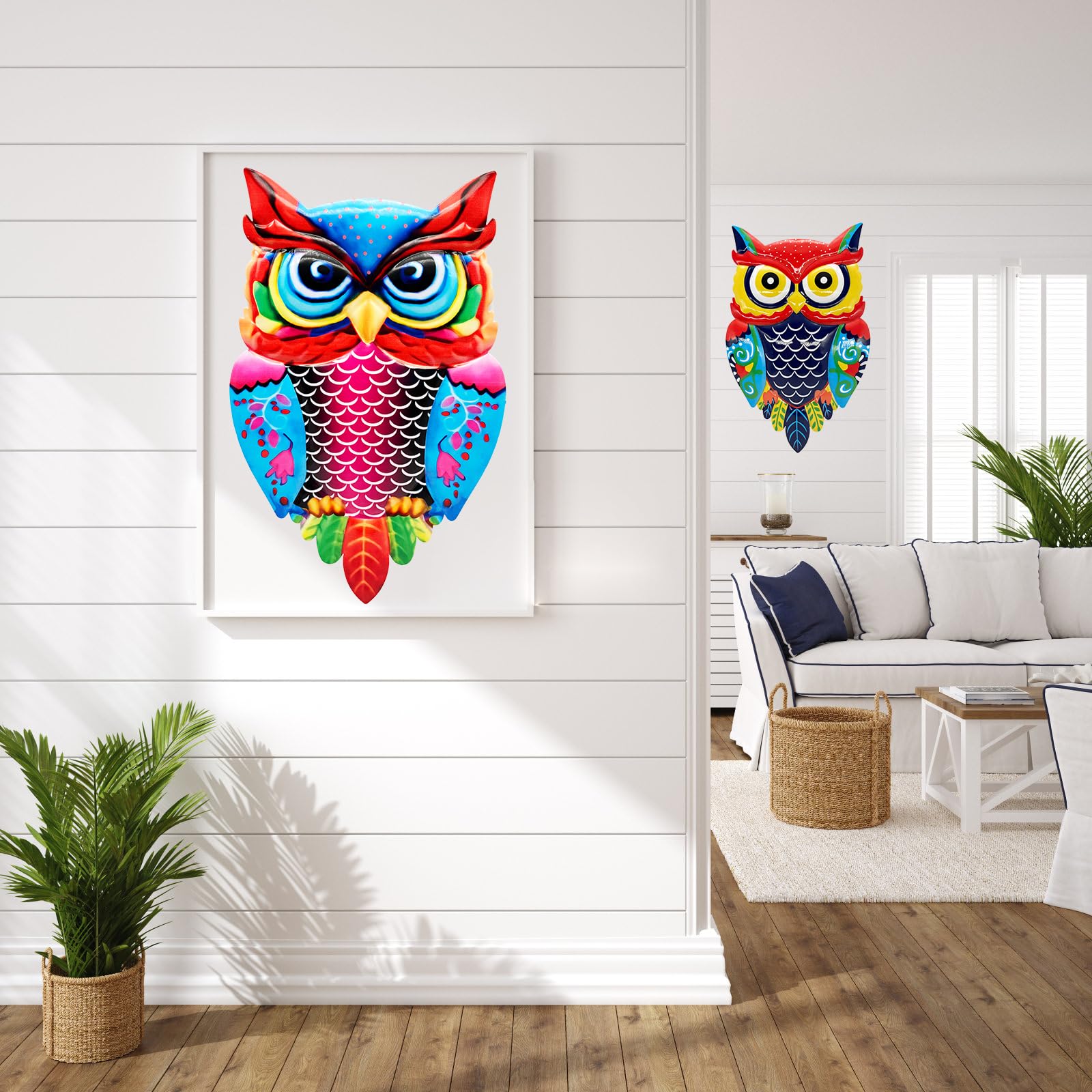 Cruis Cuka metal owl wall art, back view, easy to hang on walls or fences.