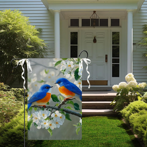 Cryfox floral spring flag showcases vivid garden blooms outdoors