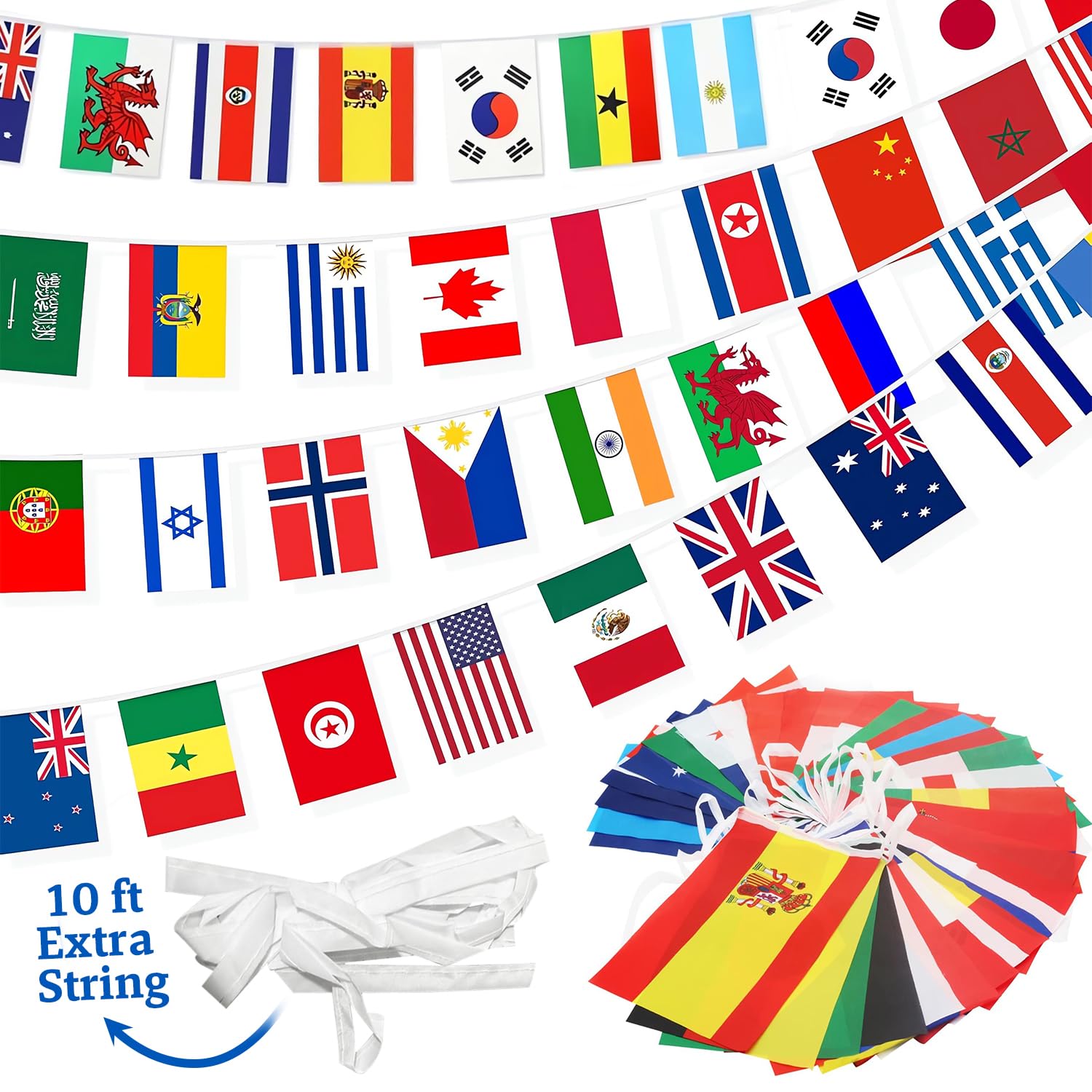 CrysGuard 100-country flags banner on string for vibrant global décor